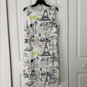 Chetta B White and Blue Parisian Print Mini Dress